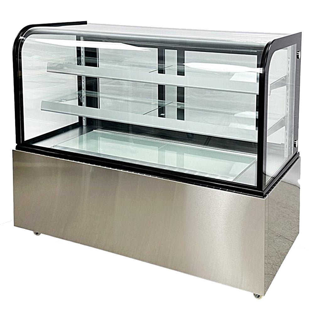 60" Commercial Refrigerated Bakery Display Case, Curved Glass Cake Showcase Refrigerator, LED Lighting, ETL