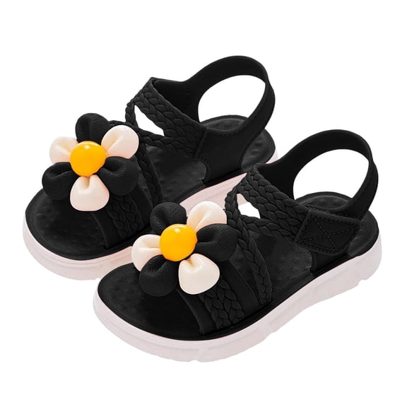 Gfyviroh Little and Big Girls Sandals Fashion Braided Strap Flower Sandals Open Toe Thick Sole Casual Shoes