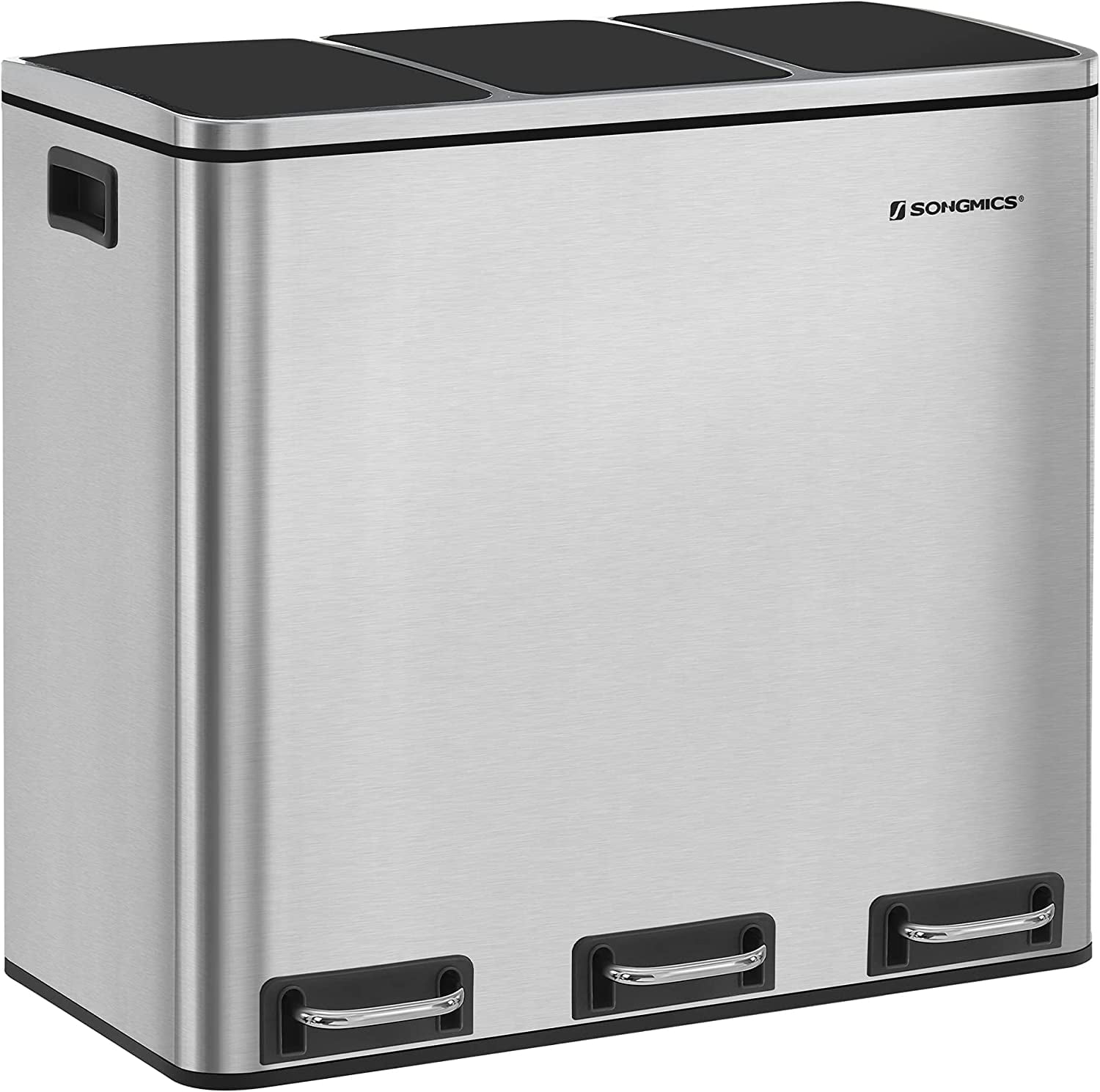 heel veel Jolly bagageruimte SONGMICS 3 x 4.8 Gallon Garbage Can Trash Can 14.4 Gallon Recycle Bin with  Soft-Close Lids for Kitchen Silver and Black - Walmart.com