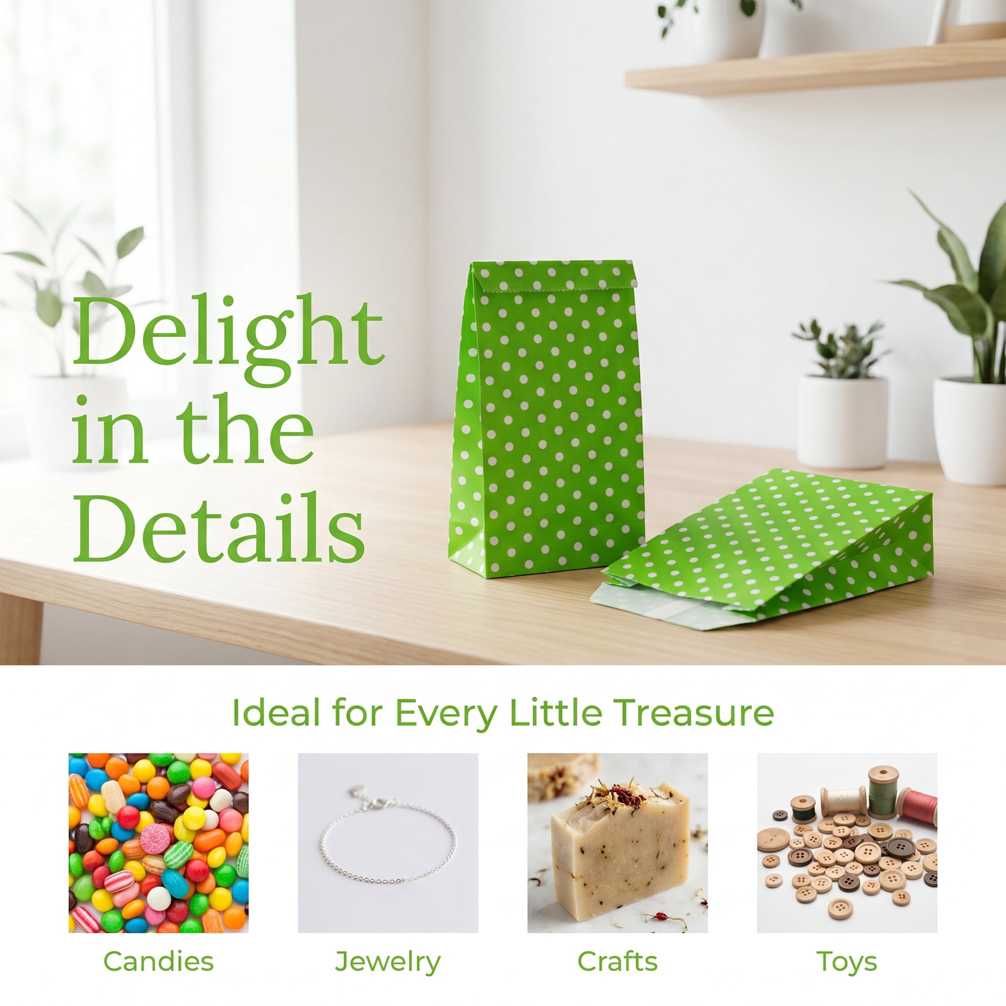 Unique Bargains 6Pcs Elegant Mini Gift Bags for Everyday Use Green 3.1" x 5.1"