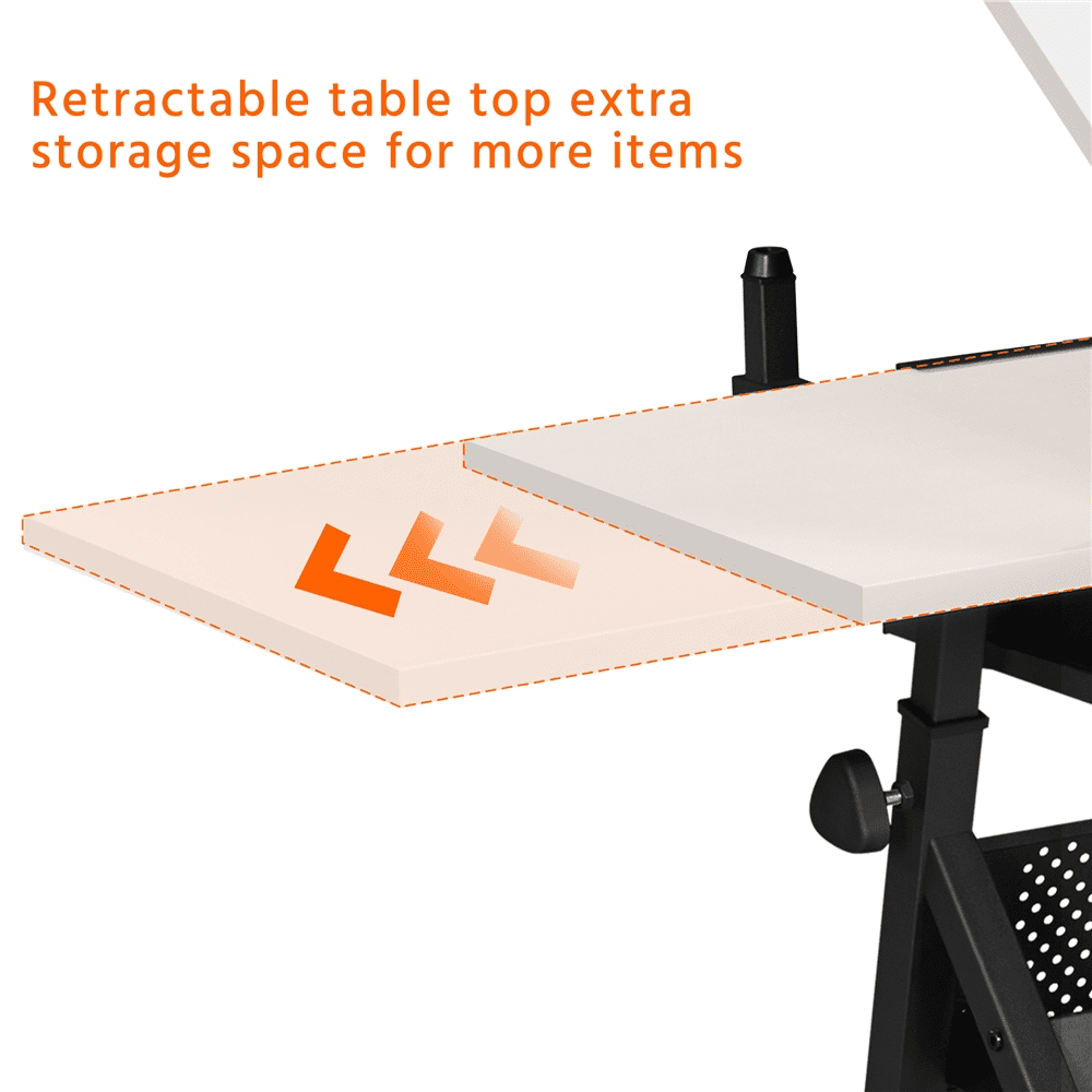 Renwick Drafting Table and Stool Set with Adjustable Table Angles & Heights, White