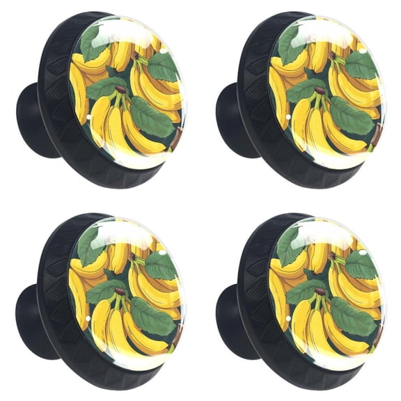 4 Pcs Banana Fruit and Leave Print Cabinet Knobs 30mm Round Crystal Glass Drawer Handles Pulls with Screws for Kitchen Cupboard Wardrobe Closet Dresser, Home&Office