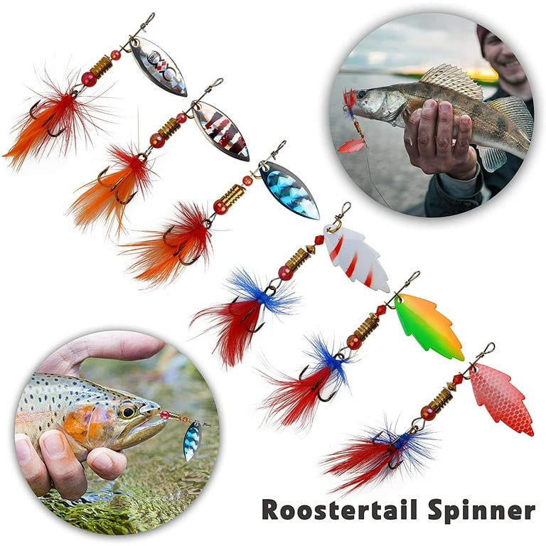 Metal Spinner Fishing Lures Kit Rooster Bait Tail,30pcs Metal Spoon Lures with Feathered Treble Hooks for Bass Walleye Trout Freshwater Saltwater Metal Spinner Fishing Lures Kit Rooster Bait Tail,30pcs Metal Spoon Lures with Feathered Treble Hooks for Bass Walleye Trout Freshwater Saltwater