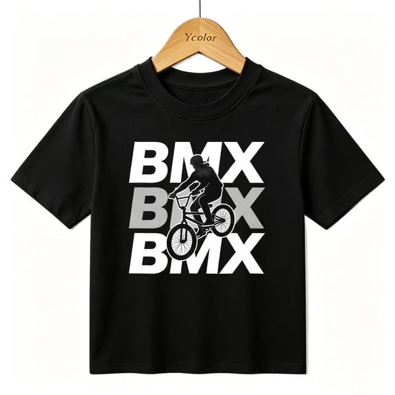 Boys Graphic T-Shirt Extreme BMX Bike Stunt Silhouette Kids Tees 100% Cotton Tops Ages 4-13Y