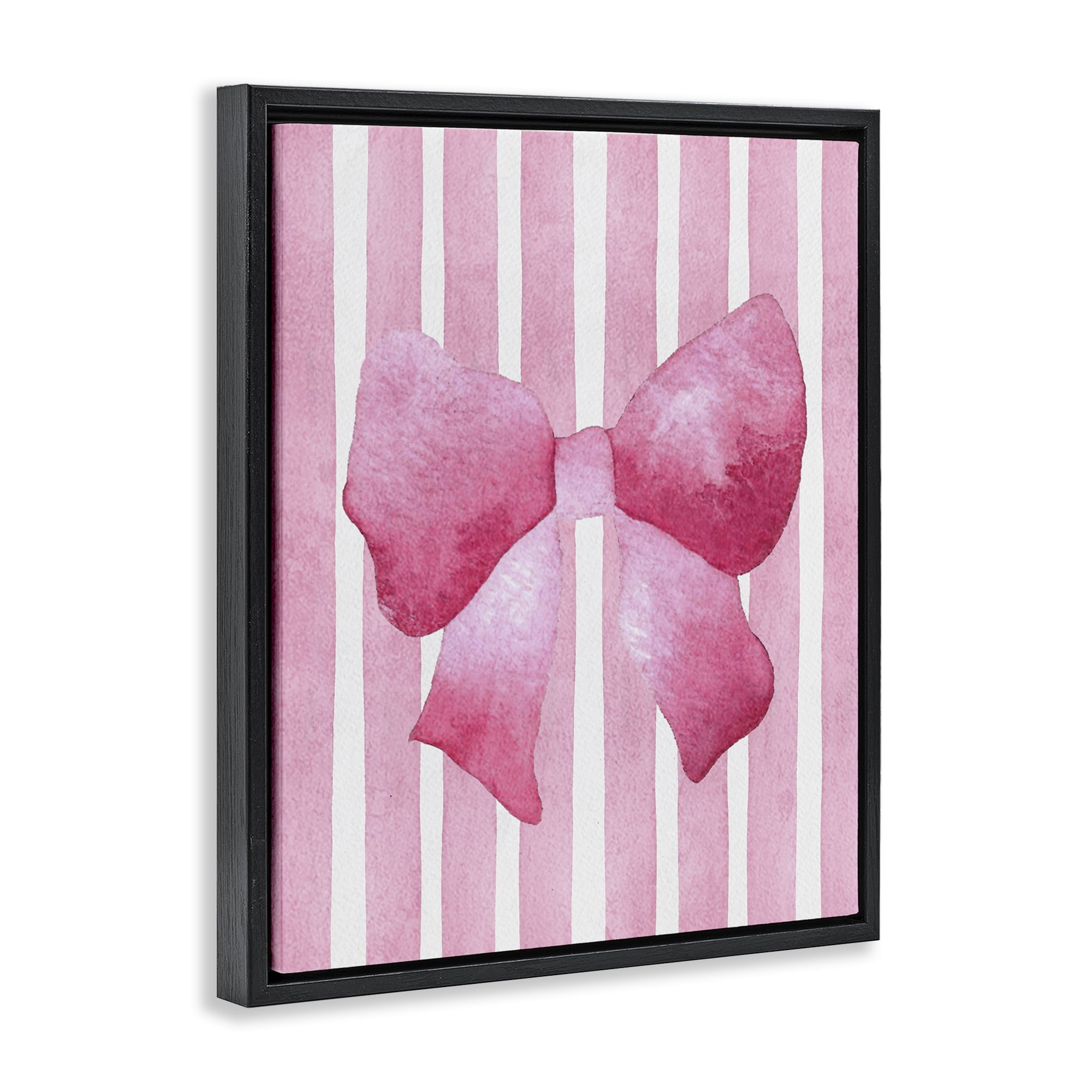 Stupell Industries Chic Bow on Pink Stripes Black Framed Floater Canvas Wall Art, design by Camila Juncos