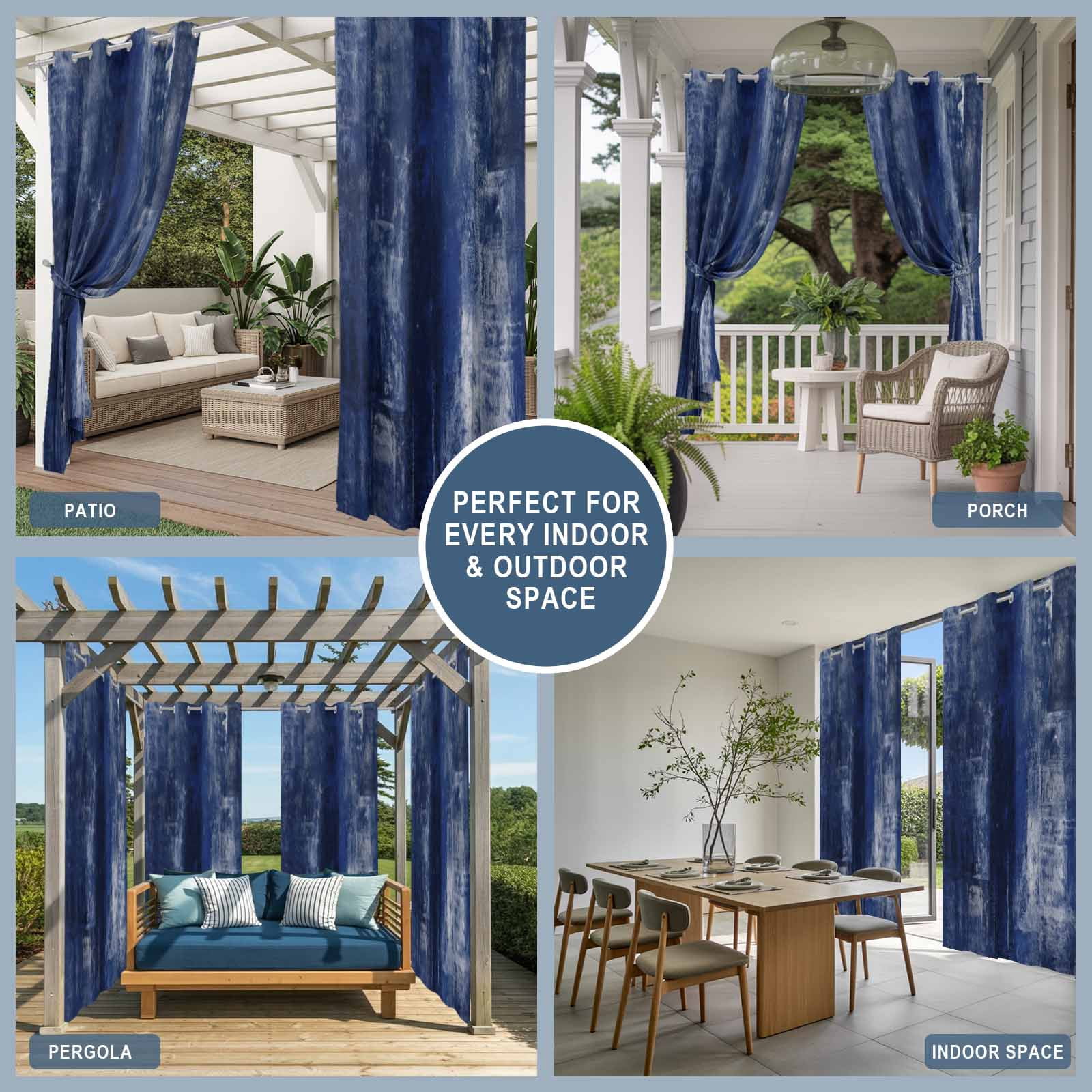 Navy Blue Outdoor Curtains for Patio Waterproof,Windproof Privacy Curtains with Weighted Bottom,Retro Oil Painting Modern Abstract Art Aesthetics Outside Drapes for Picnic Garage Yard 54"x95" 2 Panel