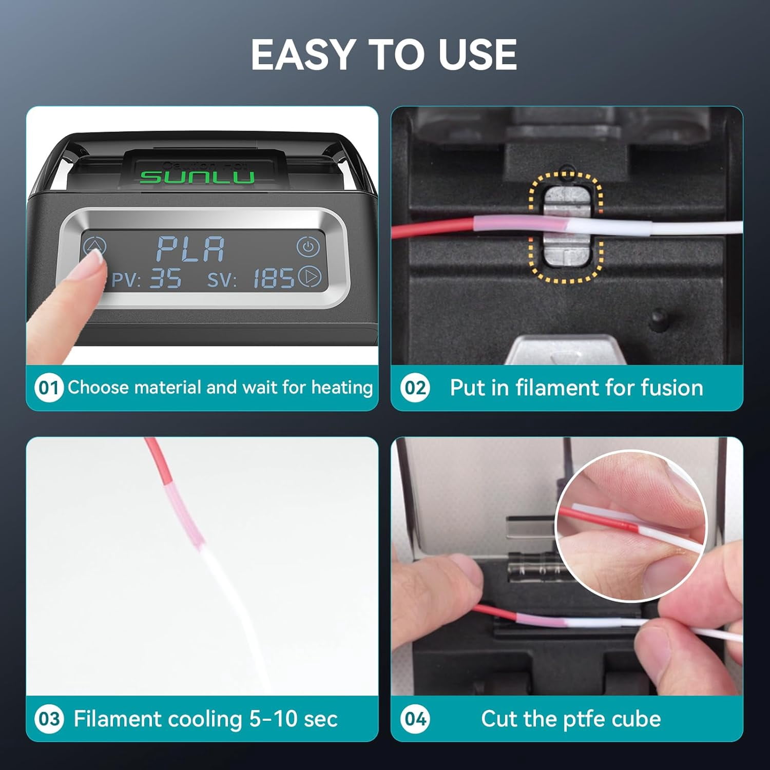 SUNLU Official Filament Connector, 400Pcs PTFE Sleeve Filament Splicer for 3D Printer Filament 1.75mm, Fast Heating Filament Welder Compatible with PLA PETG TPU ABS PA Nylon, Easy to Use