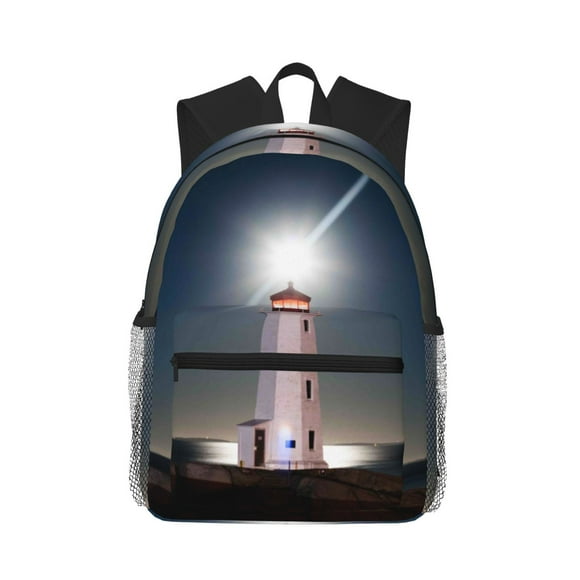 Vsdgher Sac à Dos Grande Capacité Unisexe Imprimé Phare Peggy's Cove, Cartable, Sac de Jour Décontracté pour Lycée, Université, Adolescents, Voyage, Travail