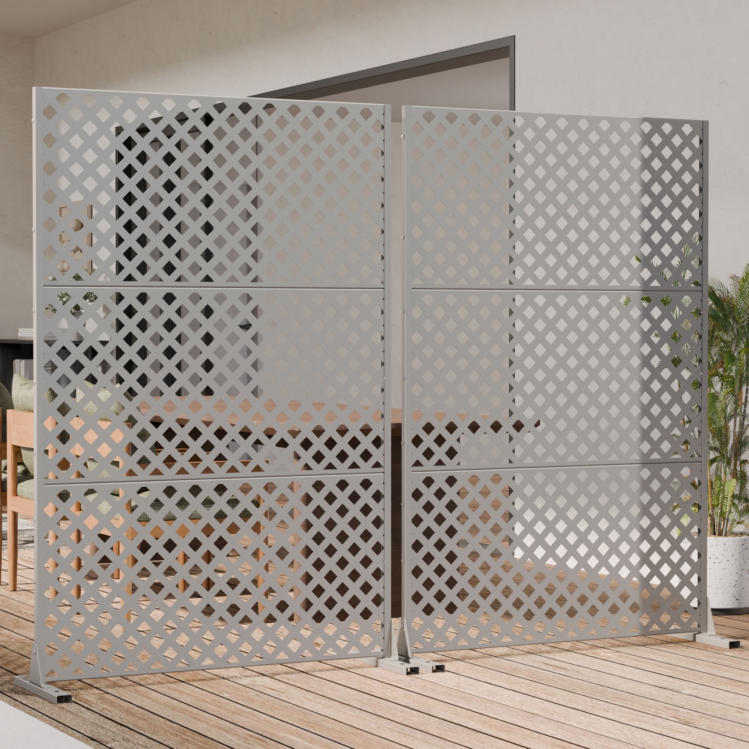MAYEERTY 72*47in Outdoor Privacy Screen, Horizontal Slat Metal Privacy Panel, Pool Privacy Divider for Patio, Balcony