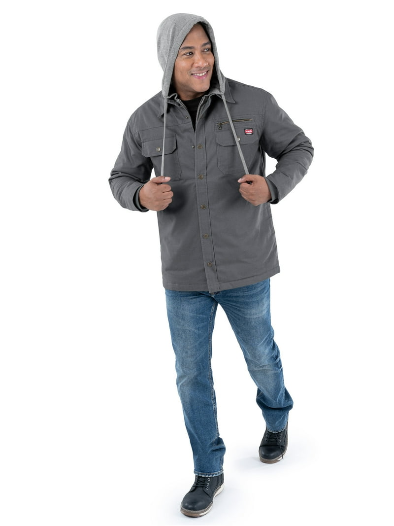 Wrangler Men's Hooded Quilted Canvas Shirt Jacket, Small to 3XL