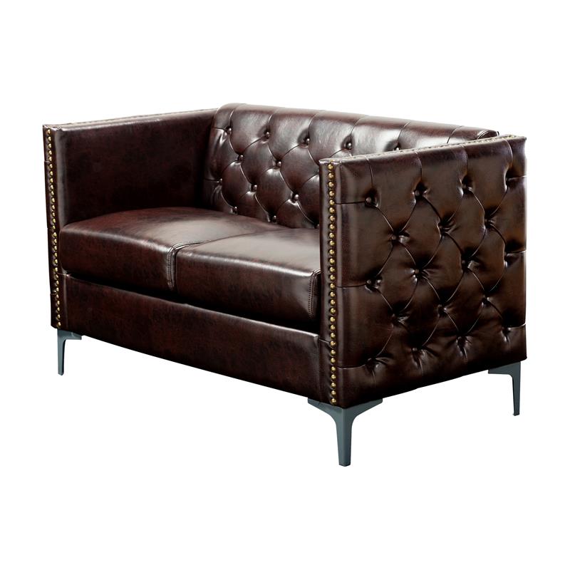 Furniture of America Gasper Tufted Upholstered Loveseat in Brown
