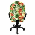 thumbnail image 3 of Tropical Office Chair Slipcover, Exotic Pattern with Plumeria Hibiscus Monstera Palm Flowers and Leaves, Protective Stretch Decorative Fabric Cover, Standard Size, Red Pale Yellow Green, by Ambesonne, 3 of 5