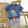 thumbnail image 2 of Baby Boy Outfits Boys Summer Cute Cartoon Print Short Sleeve Tops Shorts Casual Suit Toddler Boy Clothes Dark Blue 18-24Months, 2 of 4