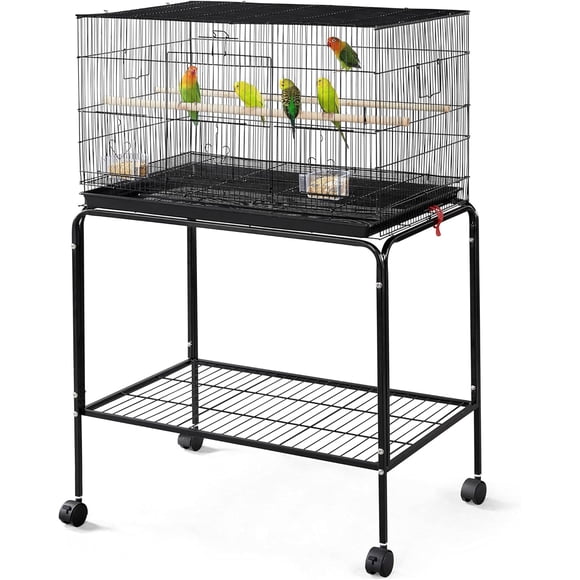 REKHHY 47-inch Rolling Breeding Flight Bird Cages for Parakeets Budgies Finches Cockatiels Conures Lovebirds Canaries Parrots w/Detachable Stand, Black