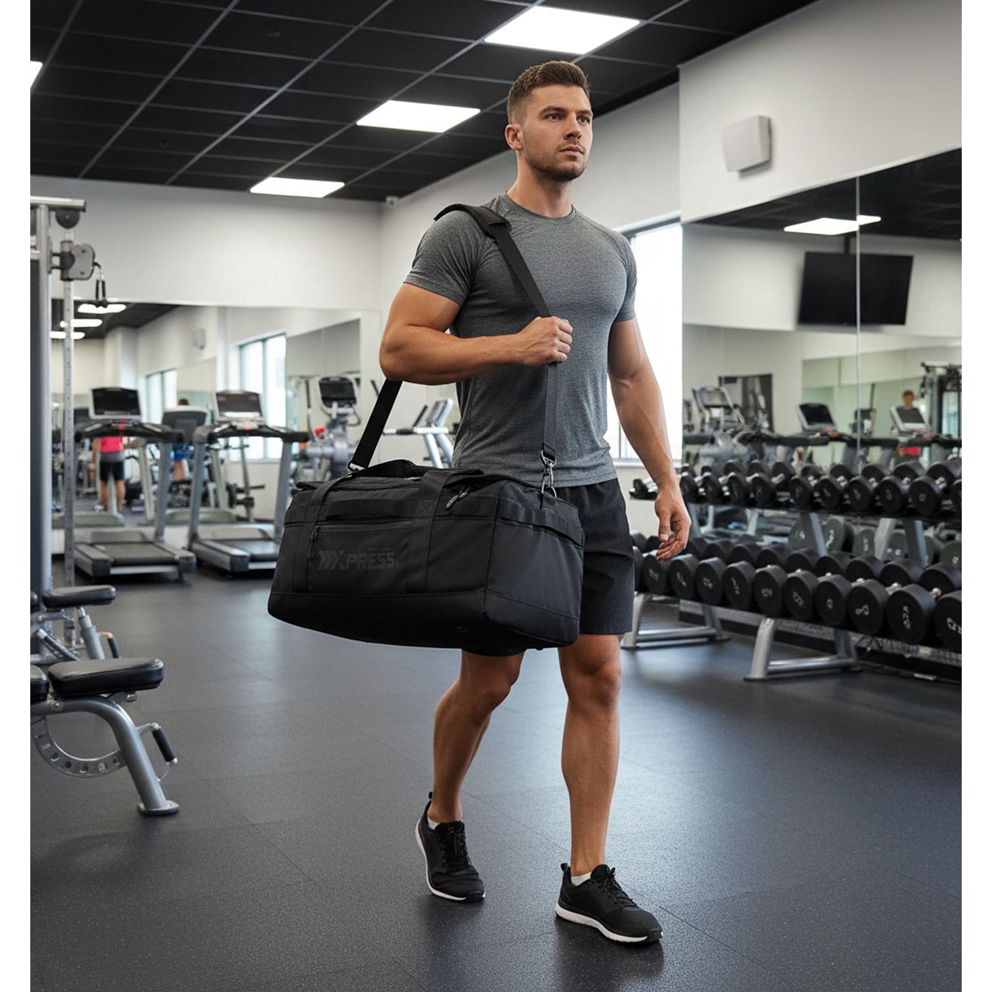 New York Xpress 40L Convertible Duffel Bag,Heavy-Duty Water-Resistant Travel Bag with Backpack Straps, Black - LX737