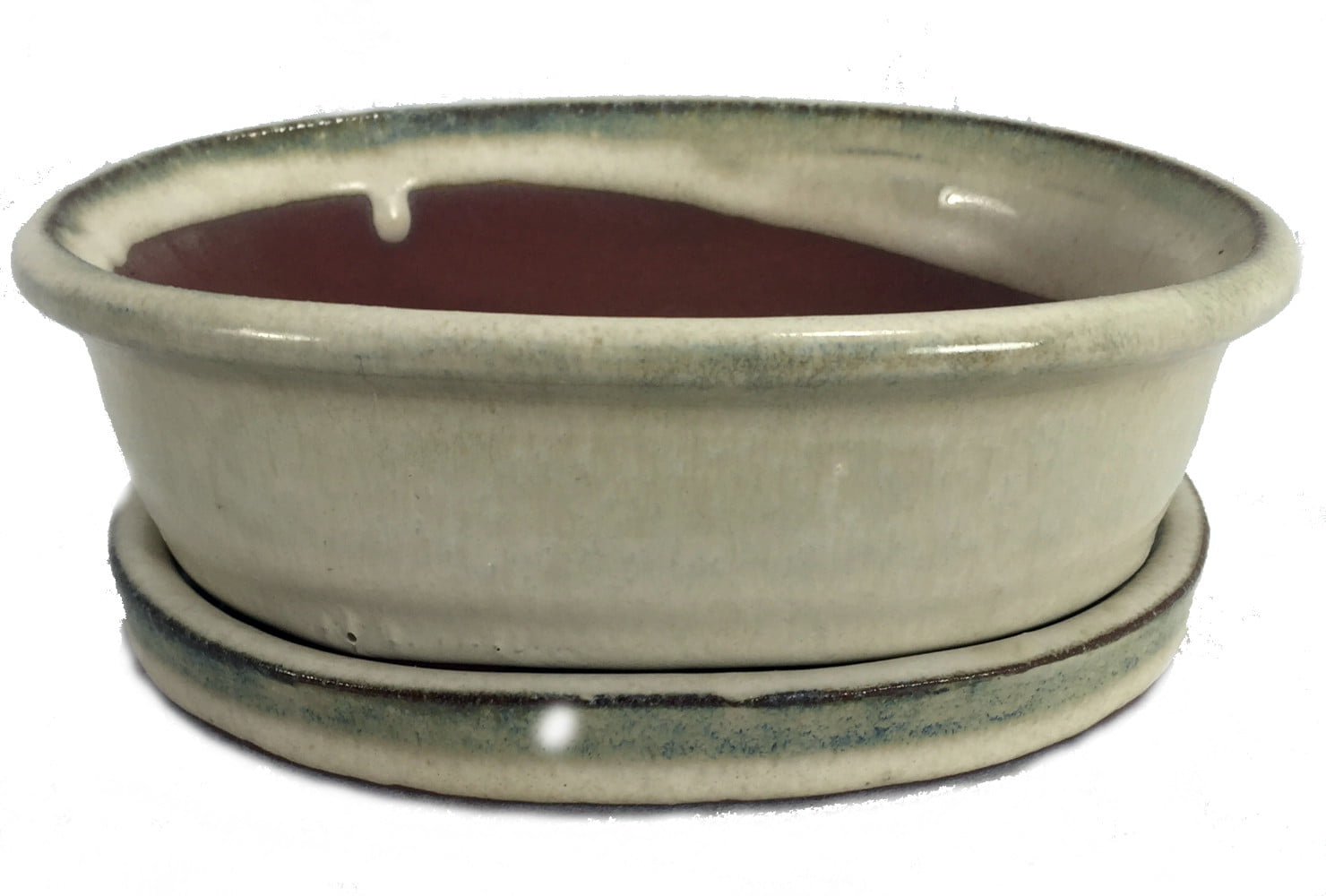 Black Oval Round Lovely Bonsai Pot & Saucer 6" long NEW 