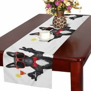 MKHERT Funny French Bulldog Dog Holding Martini Cocktail Table Runner for Office Kitchen Dining Wedding Party Banquet 16x72 Inch