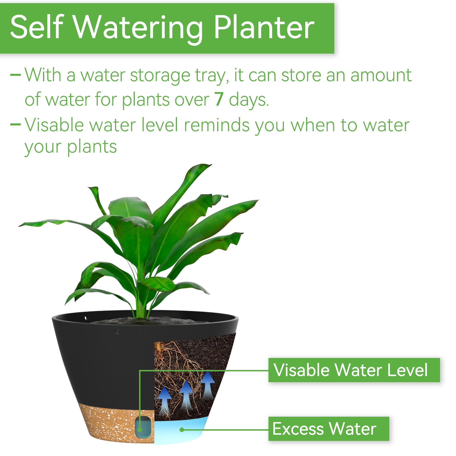 FIASON 2 Pack 8 Inch Black Gray Self Watering Hanging Planters, Indoor Outdoor Plastic Flower Pots with Visual Reservoir, Drainage Holes & Chain Hanger for Home Garden Decor