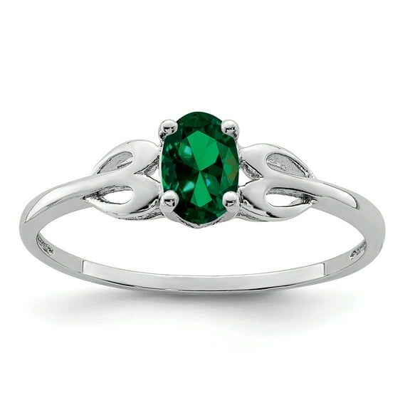 925 Sterling Silver Polished Created Emerald Ring Size 8 2mm Wide - .36 cwt - Jewelry Gift for Mom