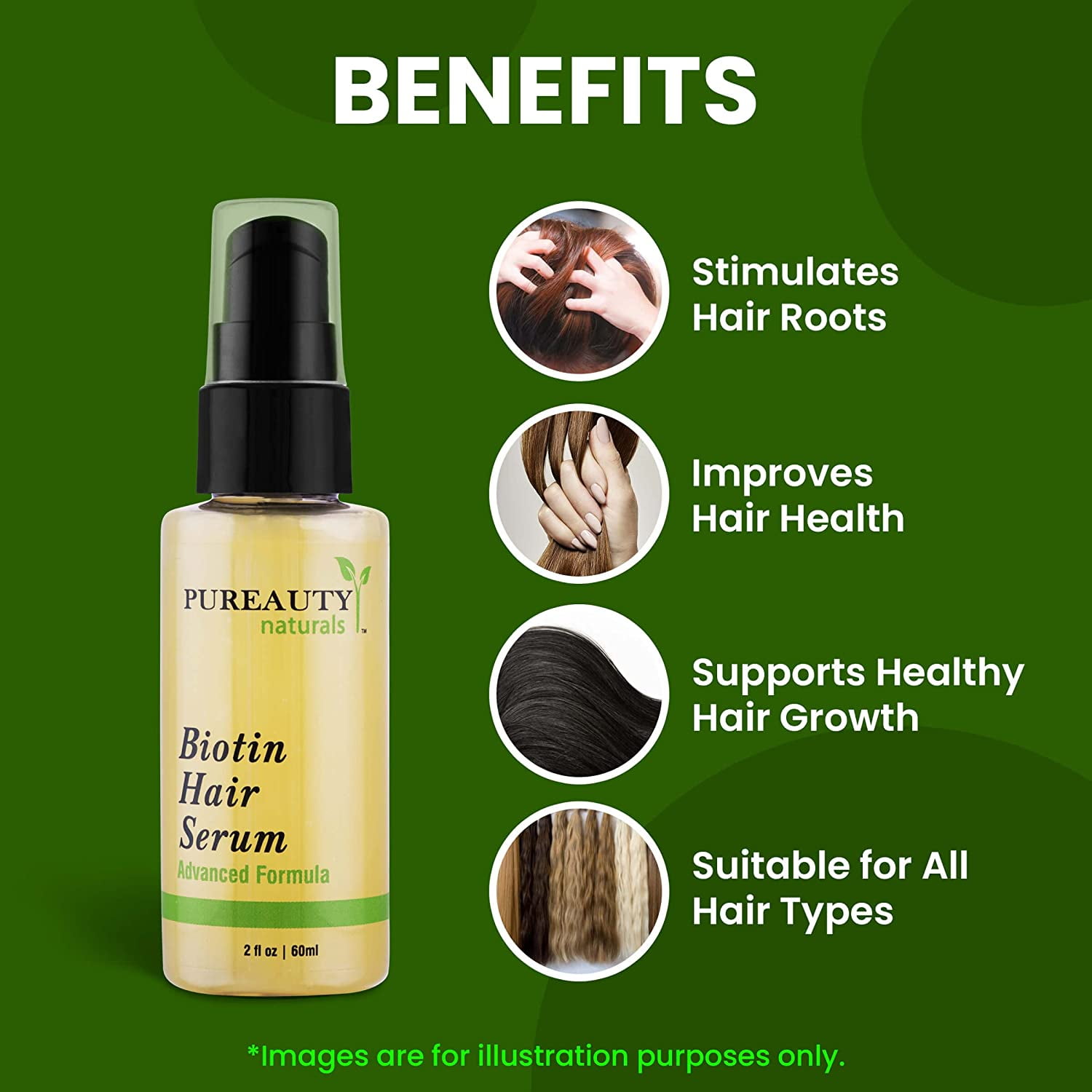 Biotin Hair Growth Serum by Pureauty Naturals - Advanced Topical Formula to  Help Grow Healthy, Strong Hair - Suitable For Men & Women Of All Hair Types  - Hair Loss Support 