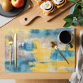 thumbnail image 2 of Blue Yellow Brown Placemats Set of 12 Modern Abstract Mottled Oil Painting Place Mats Indoor Wipeable Table Mats Washable Cloth Dining Table Placemats for Kitchen Holiday Party Home Decor 13x19 Inch, 2 of 9