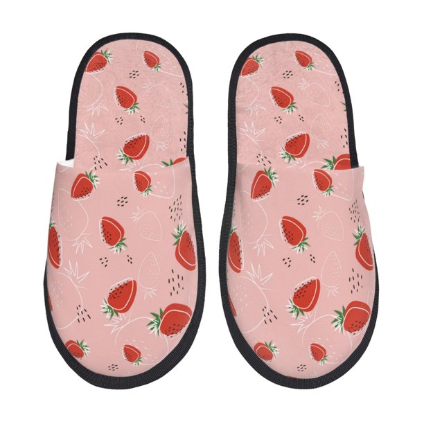 Fotbe Strawberry Pantuflas Peludas para Mujer con Estampado, Zapatillas de Peluche, Zapatos de Invierno para Casa, Uso Interior y Exterior-Large