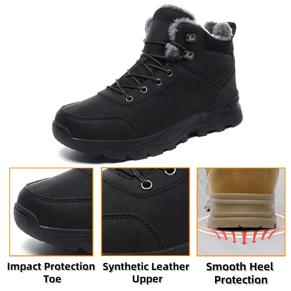 Men's Snow Boots Winter Outdoor Shoes Warm Fur Lined Hiking Waterproof Anti-Slip Lightweight Ankle Booties Black 11 US