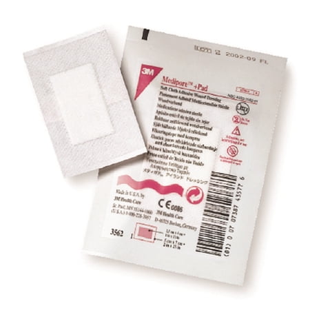 3M - Medipore - Adhesive Dressing 3M - Medipore - 3.5 X 8 Inch Soft Cloth Rectangle White Sterile - 100/Case
