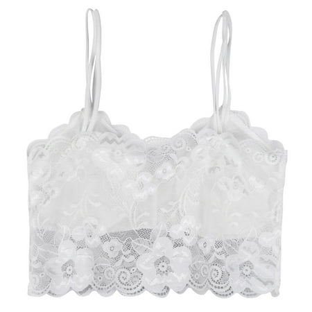 

Abcelit Clearance! New Sexy Women Double Sling Lace Crochet Bralette Bralet Bra Bustier Crop Top Floral Cami Padded Tube Top Safety For party White