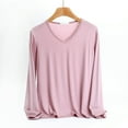 thumbnail image 2 of Womens V Neck Shirts Soft Modal Cotton Pajama Sleep Tops Long Sleeve Lounge Homewear Night Tees Sleepwear (M, Pink), 2 of 5