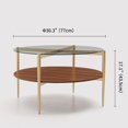 thumbnail image 2 of Rectangle Coffee Table Mid-Century Modern Design L W x H for Living Room - Structure Amber Glass Top and Walnut MDF Shelf Sleek Conical Metal Legs with Gold Finish, 2 of 9