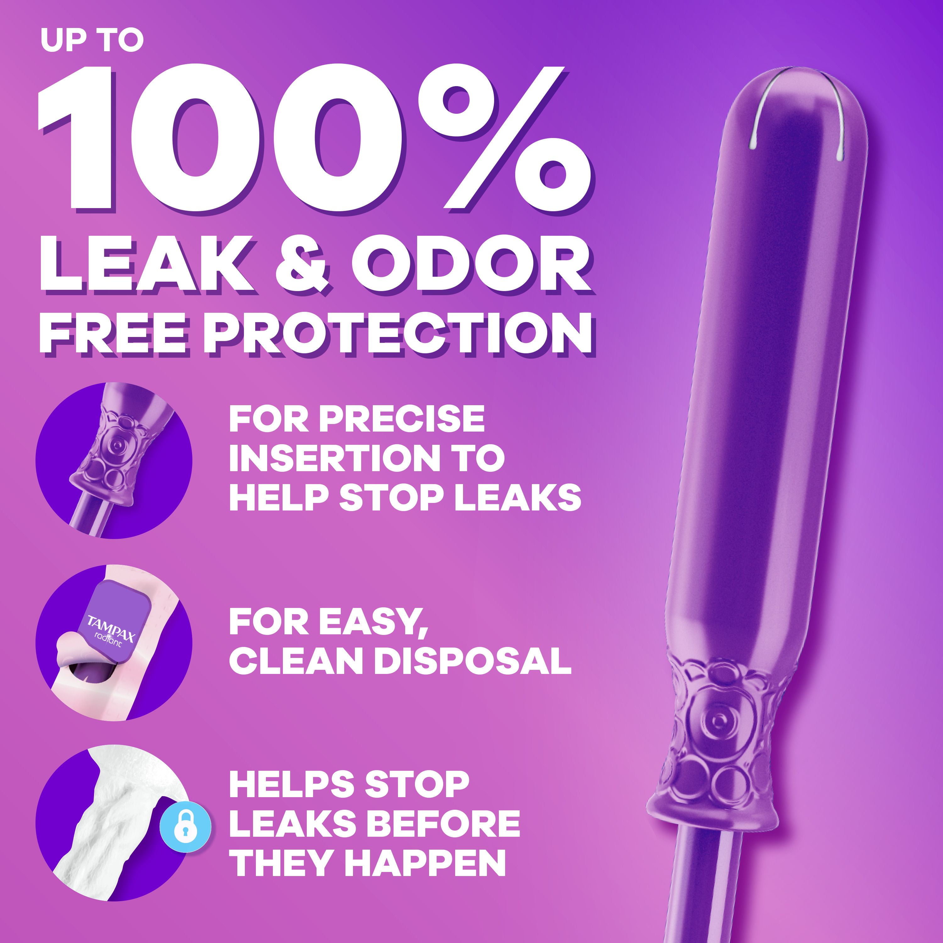 Tampons Tampax Radiant, avec tresse anti-fuites LeakGuard, degrés d’absorption régulier/super, emballage multiple, non parfumés, 28tampons 28 tampons
