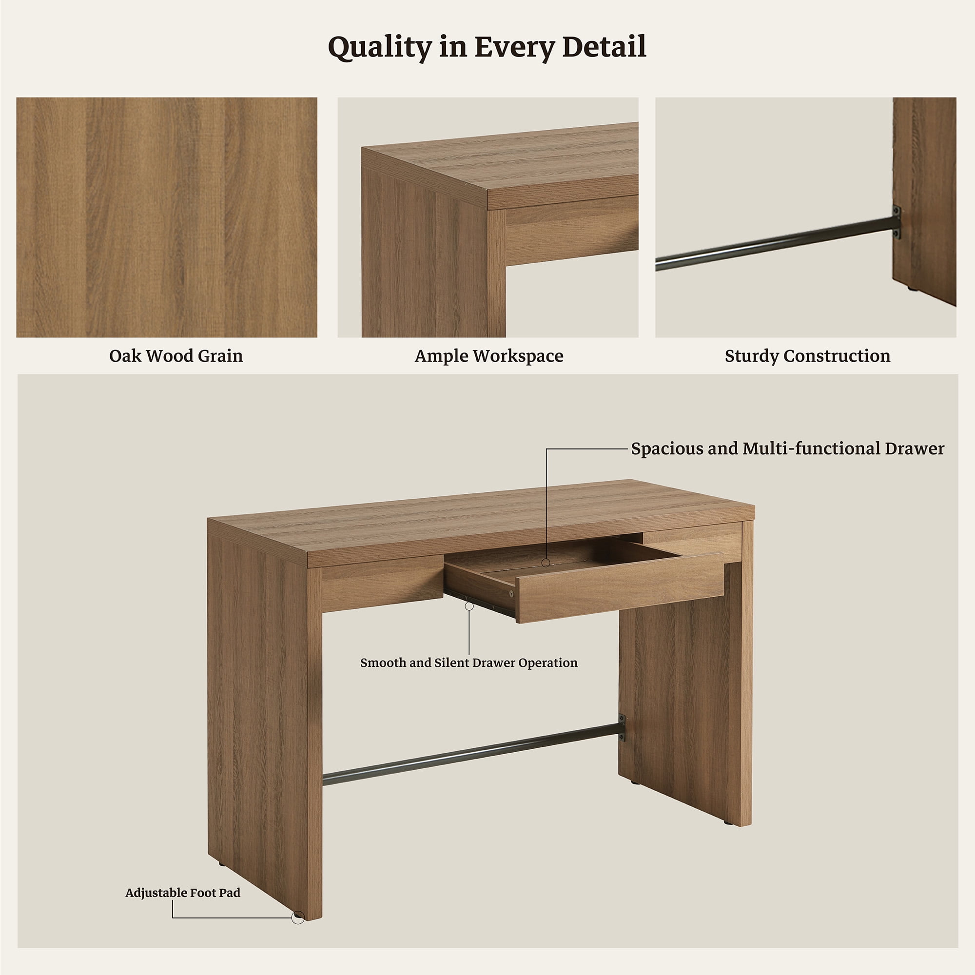 SICOTAS 47.4 inch Computer Desk with Drawer, Wood Writing Desk Set of 2, Small Study Table for Home Office in Oak