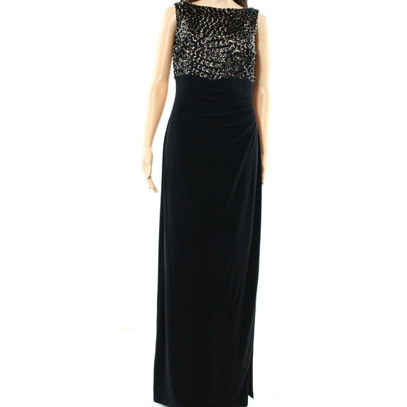 Ralph Lauren Womens Ednella  Party Evening Dress Black/Gold/Black Shine4