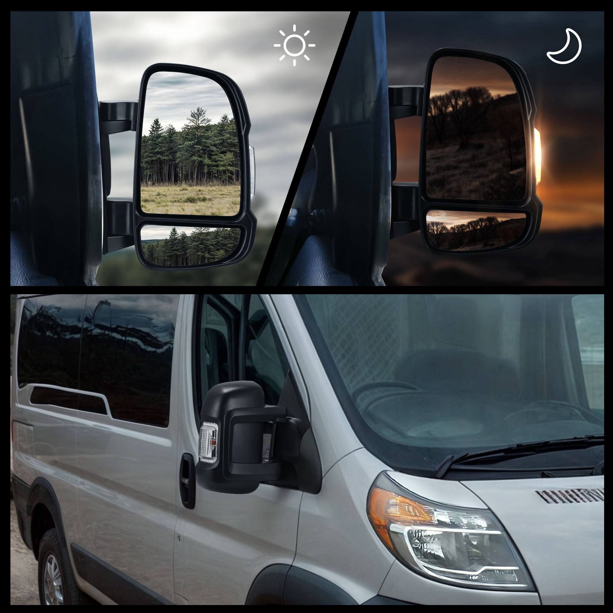LEDKINGDOMUS Right Passenger Side Power Heated Mirror for 2014 2015 2016 2017 Ram Promaster 1500/2500/3500 with LED Signal & Temp Sensor, Manual Folding (RH, Black)