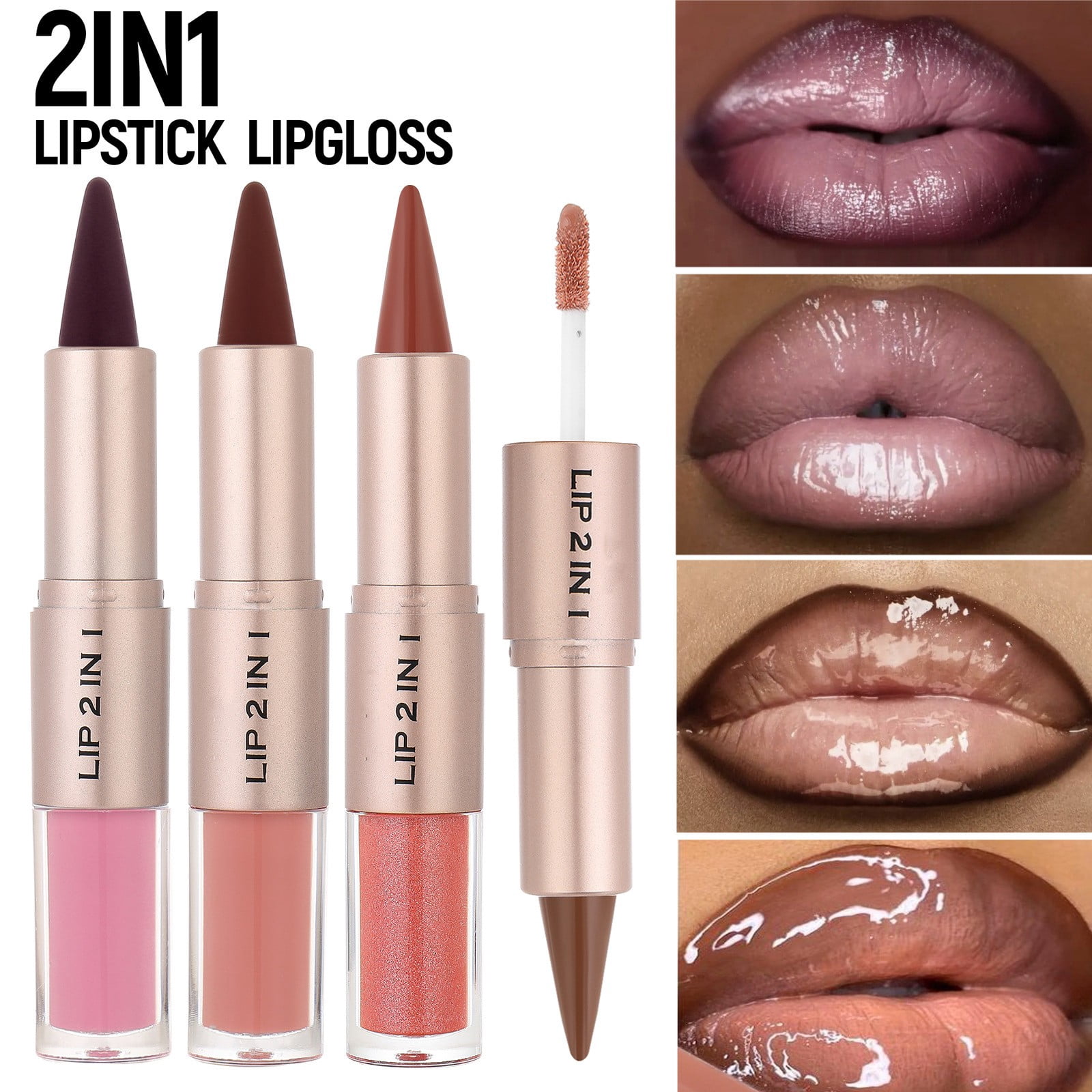 Lipstick, Lip Gloss, Double Head 2-in-1 Makeup with Matte Lip