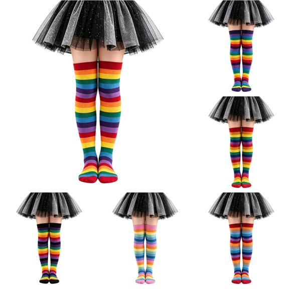 AWZXDE Rainbow Striped Kids Thigh High Socks Soft Stretchy Over‑the‑Knee Socks for Girls for Halloween Cosplay Party Dress‑up Activities Green - 6-12 Years