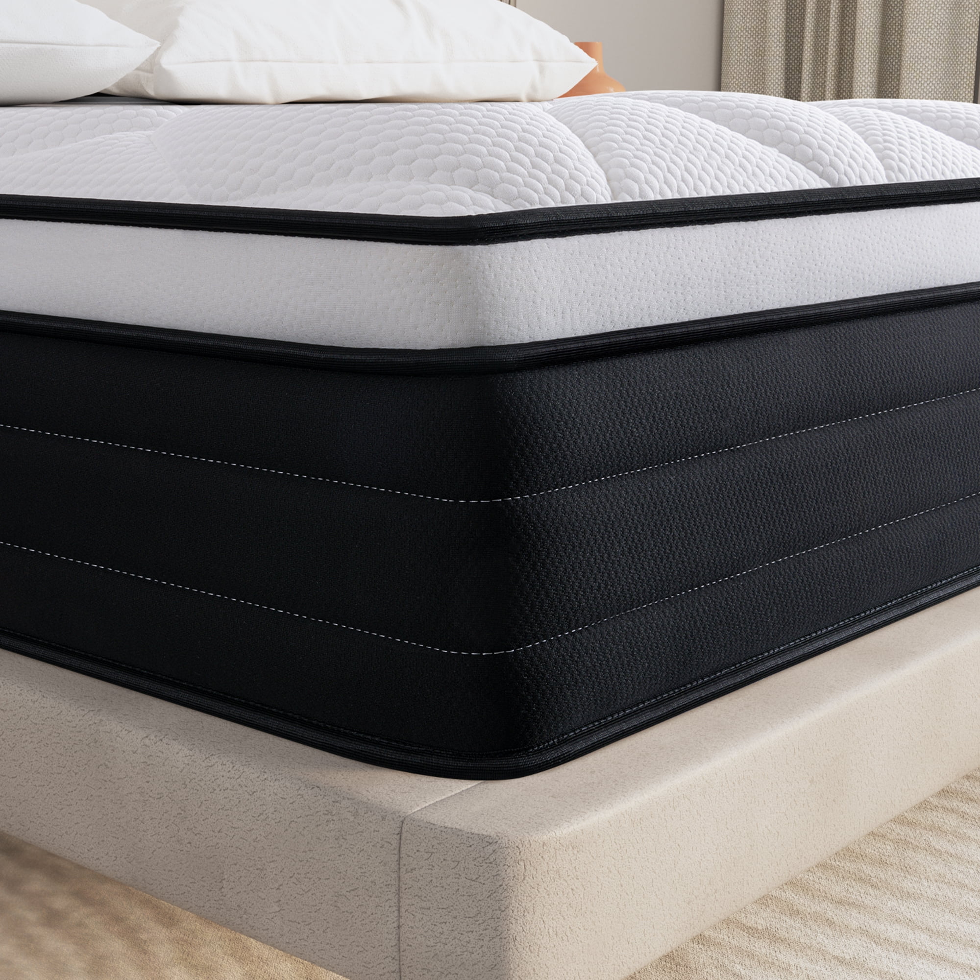 Queen Mattress, JIAVA 10" Plush Hybrid Innerspring and Memory Foam Mattress with Pressure Relief for Adult