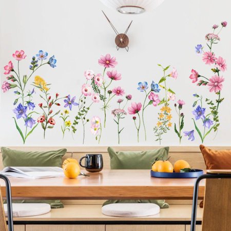 Flowers Wall Decals Wall Decor Boho Flower Stickers, Wildflower Dandelion Grass Wall Art Murals, 3D Flower Pattern Self-Adhesive Wall Stickers for Girls Bedroom Living Room Nursery Decor