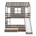 thumbnail image 4 of Twin over Twin Size Bunk Bed with Slide for Kids, Wood House Bunk Bed Frame with 2 Drawers and Roof, Storage Bed Frame with Full-length Guardrails and Ladder for Boys Girls Bedroom Dorm, Gray, 4 of 7