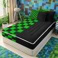 thumbnail image 2 of Meiyoeat Vibrant Checkerboard Pattern Zipper Full Size Comforter Sets with Fitted Sheet and 2 Pillowcases, Retro Chess Print Zipper Bedding Set for Dorm, Green Black,4pcs, 2 of 6