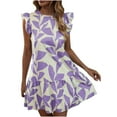 thumbnail image 2 of Sakmal Womens Summer Dresses Ruffle Floral Purple Comfort Fit Sleeveless Mid-Length A-Line Dress, 2 of 9