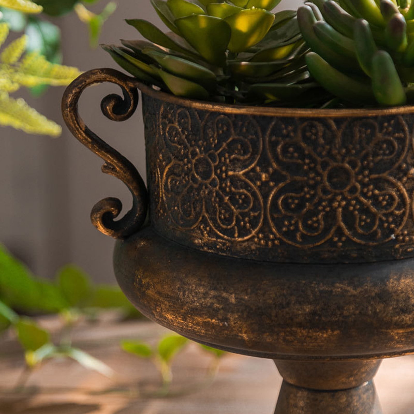 Iron Flower Pots Planter Decorative Urn With Embossed Relief Detail Adding Elegances To Porch Or Living Room Centerpiece