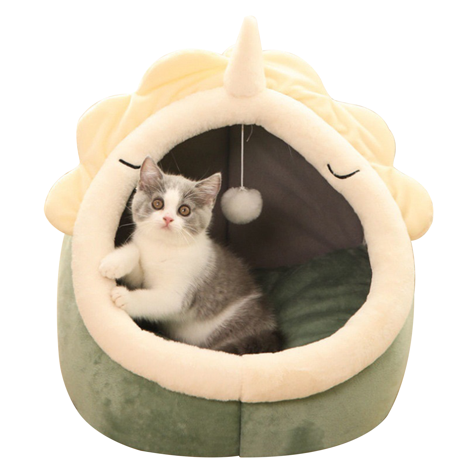 Cama Cueva Para Gato - Semicerrada Con Cojín Lavable Y Juguete Colgante, Ideal Para Interior