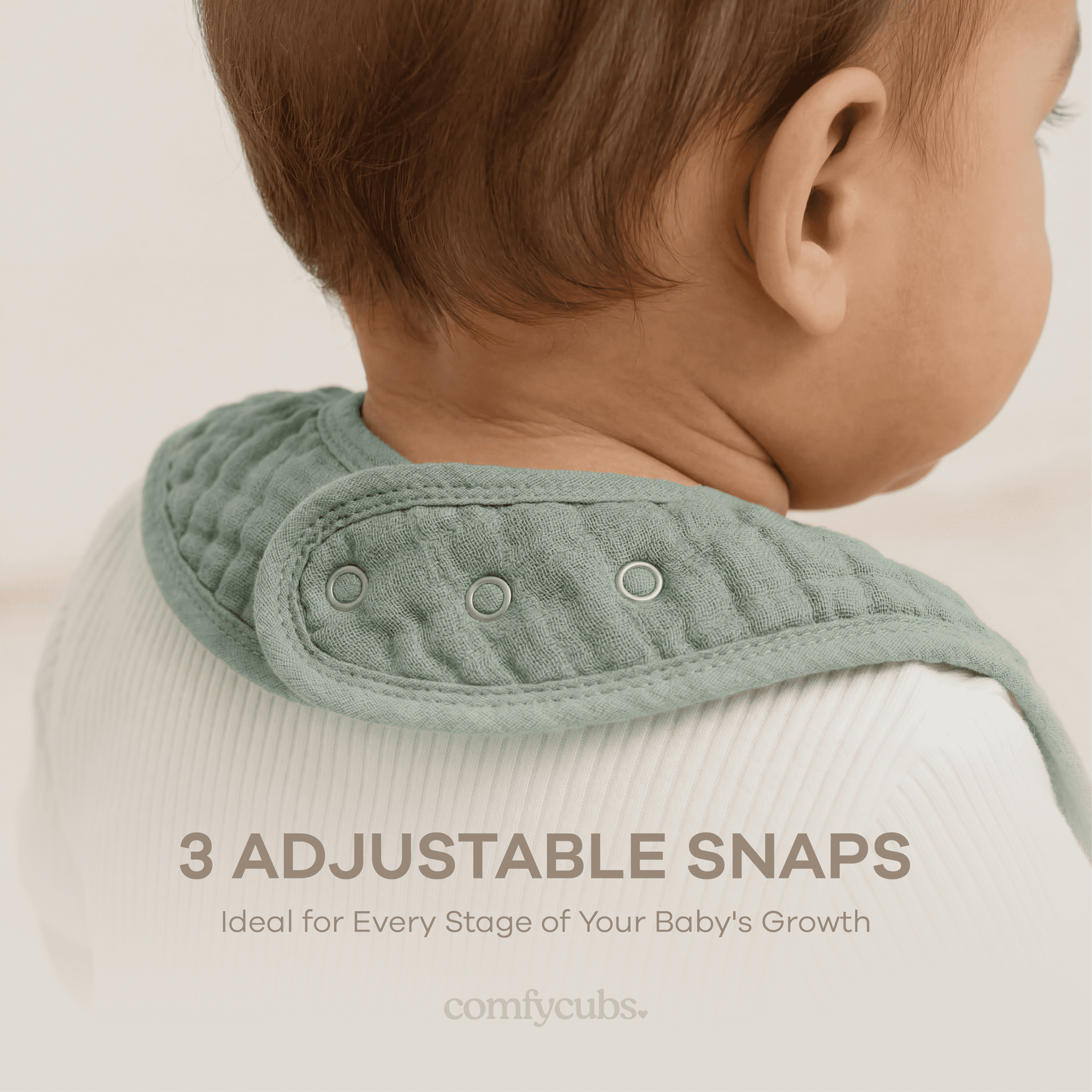Comfy Cubs Muslin Cotton Baby Bibs, 8 Pack, Adjustable with Easy Snaps, Soft & Absorbent, Fern