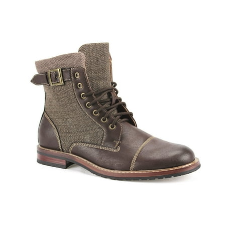 

Polar Fox Men s 808566 Houndstooth Stitched Tall Military Style Fashion Dress Boots Brown 9