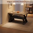 thumbnail image 2 of EDTara Kitchen Table Set with 2 Upholstered Benches, Z-Shaped Leg Kitchen Table Set for 4 3 Piece Dining Table Set for Small Space Saving Space for Kitchen, Dining Room, Small Space Apartment, 2 of 7