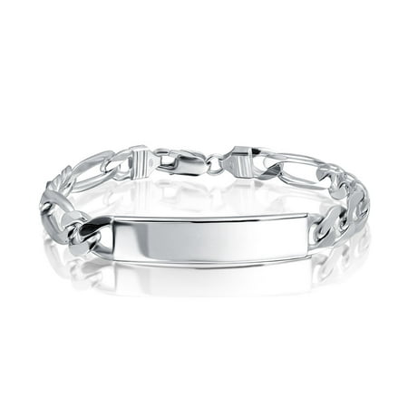 Bling Jewelry Mens 925 Silver ID Bar Figaro Chain Bracelet 250 Gauge Italy