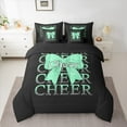 thumbnail image 2 of Manfei Teens Girls Cute Bow-Tie 7 Pieces Bedding Comforter Set,Cheer Team Bowknot Full Bedding Set Lightweight,Green Bling Glitter Fitted Sheet Flat Sheet,Ultra Soft Home Decor,Reversible, 2 of 8