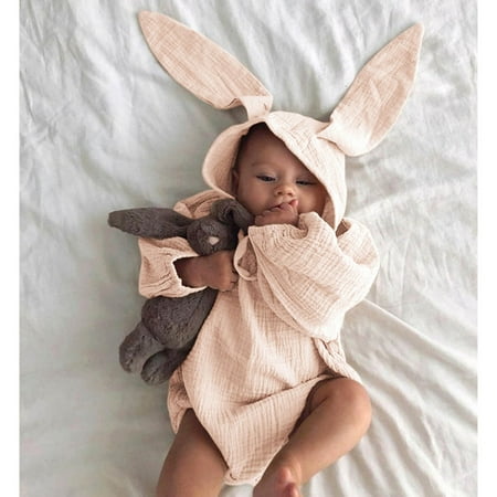 

QISIWOLE Girls Spring And Autumn Long-sleeved One-piece Romper Romper + Rabbit Ear Hat Two-piece Suit clearance under 10 !